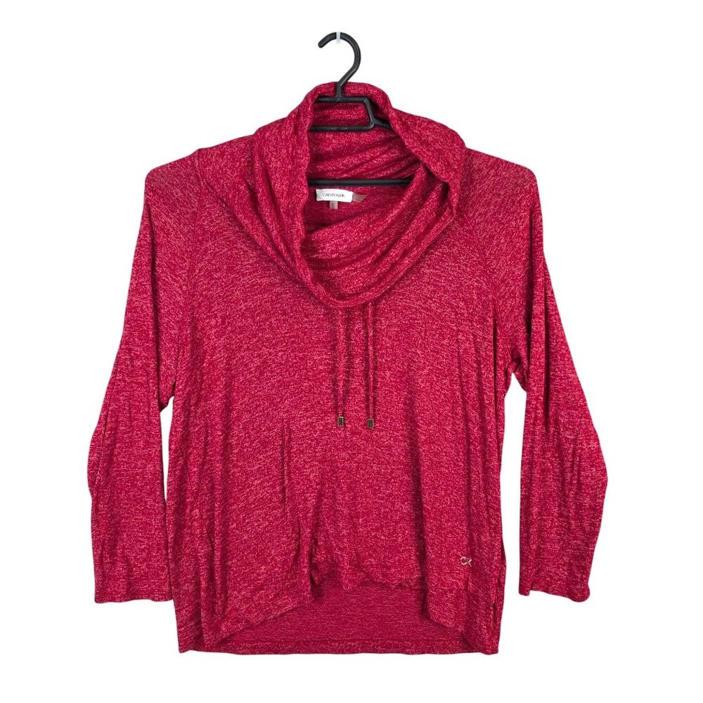 Womens Calvin Klein Red Cowl Neck Knit Top Long Sleeve Rayon Blend Stretch XL